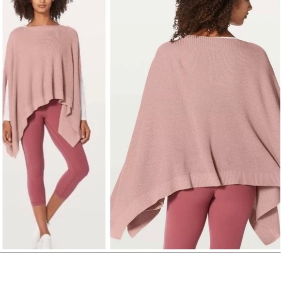 Lululemon Forward Flow Poncho Mauve Blush Pink Wrap One Size  Knit Scarf - Picture 6 of 15